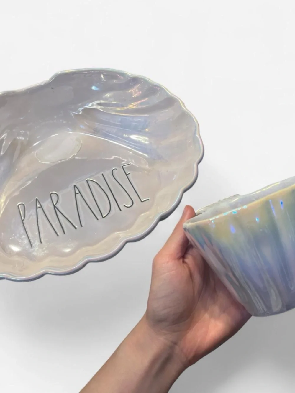 Paradise Ceramic Shell Serving Platter with Dip Bowl - Cream